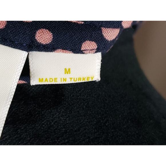 Anthropologie Maeve Navy Pink Polka Dot Long Sleeve Button Down V-Neck Blouse M - Picture 7 of 12